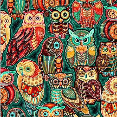 Teal Owl Fabric / 100% Quilting Cotton Fabric / Sahul Land Stacked Owls Teal 59-6963 / by Oasis Fabr
