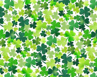 St Patrick's Day Fabric / 100% Quilter's Cotton Fabric / Packed Clovers Green on White Gail-C8333 / Fabric by Timeless Treasures / 44" wide