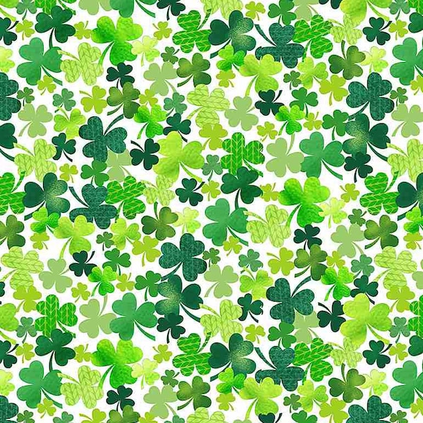 St Patrick's Day Fabric / 100% Quilter Cotton Fabric / Packed Clovers Green on White Gail-C8333 / Fabric by Timeless Treasures / 44" wide