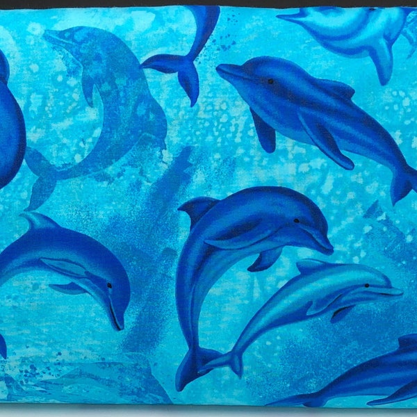 Dolphins Fabric / 100% Quilter Cotton Fabric / Aqua, Blue, and Teal Ocean Fabric / Ocean Magic C8031 / Timeless Treasures / 44" wide