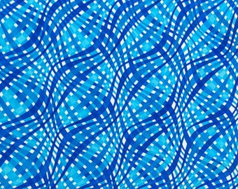 Blue Fabric / 100% Quilter Cotton Fabric / Light & Dark Blue Waves on White / Emily&#39;s Artful Days / Exclusively Quilter&#39;s / 43&quot; wide