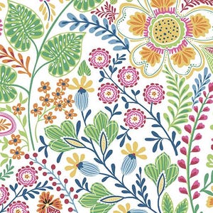 Floral Fabric / 100% Quilters Cotton Fabric / Multi Colored Flowers on White / Color It Sunshine 16351-99 / Fabric by Benartex / 44&quot; wide