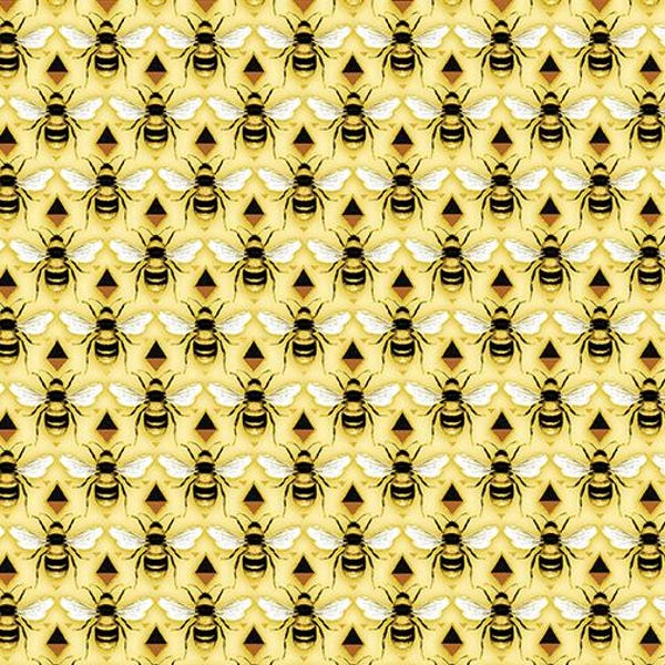 Bees on Gold Quilting Cotton Fabric: Buzzworthy Bee Geo Print, 44" wide