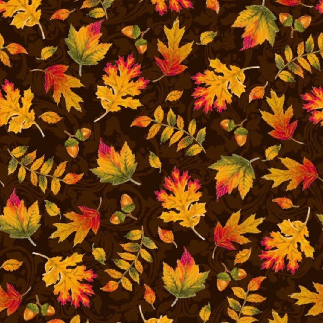 Autumn Leaves Quilting Cotton Fabric: Fall Brown Print, 44