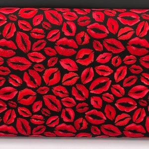 Red Lips Fabric / 100% Quilter Cotton / Red on Black Fabric / Red Lips & Kisses / Gail-C8536 Black / Fabric by Timeless Treasures / 44" wide