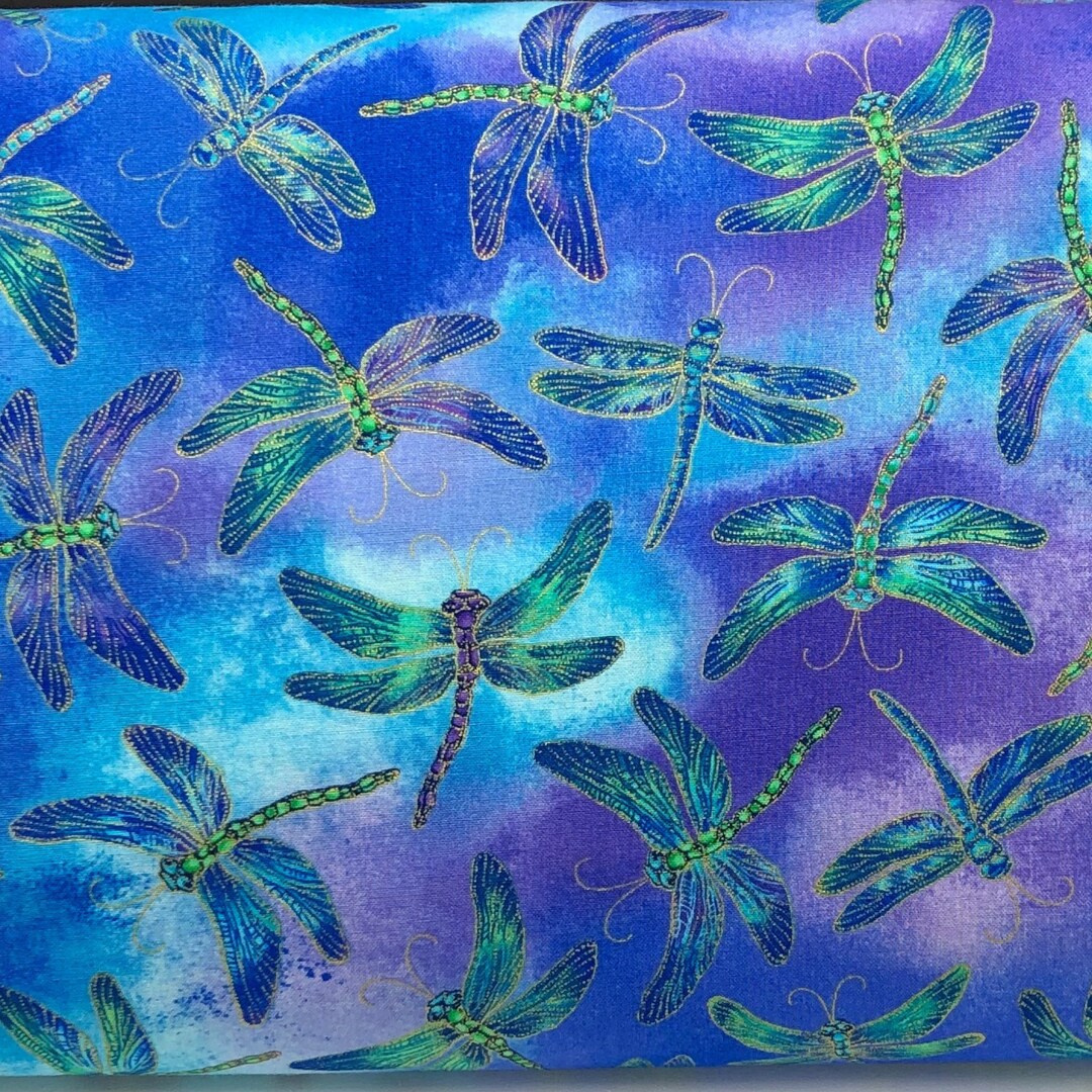 Dragonfly Fabric / 100 Cotton Fabric / Dragonflies on Purple Etsy