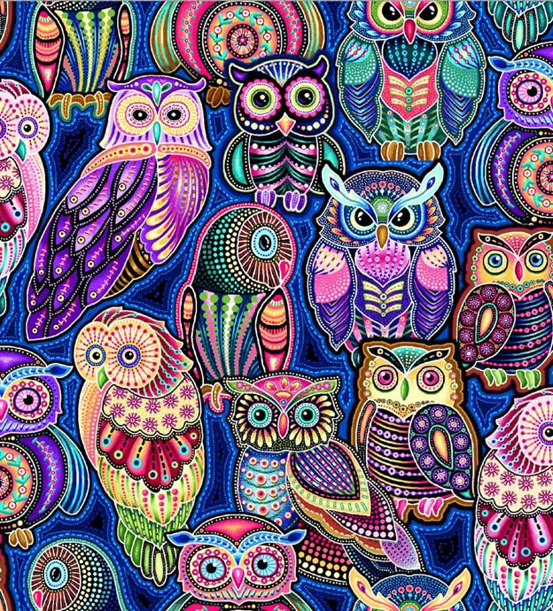 Purple Blue Owl Fabric / 100% Quilting Cotton / Purple Owl Fabric / Sahul Land / Stacked Owls Blue 5