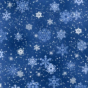 Blue Snowflake Fabric / 100% Quilting Cotton / 532 Royal Snowflakes / Landscape Medley / Elizabeth&#39;s Studio / 44&quot; wide