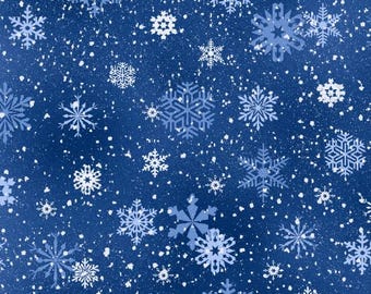 Blue Snowflake Quilters Cotton Fabric, Winter Joy, 532 Royal, by Elizabeth's Studio, 44" wide