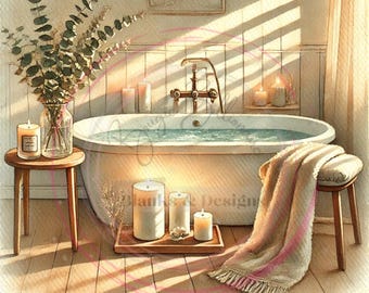 Serene Spa-Like Bathroom Canvas Print | Neutral Palette Art for Tranquil Spaces | Home Decor