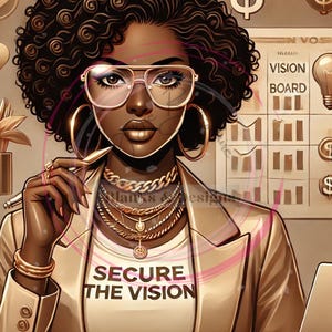 Arte de parede para impressão Secure the Vision, CEO de mulher negra, download digital, decoração de escritório de luxo, quadro de visão, arte