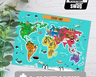 World Map Jumbo Puzzle - Kids Jumbo World Map Puzzle. Personalized Jumbo World Map Puzzle - Custom World Map Puzzle Gift
