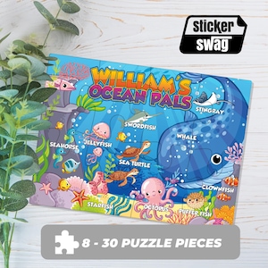 Ocean Animals Jumbo Puzzle - Kids Jumbo Cute Jungle Puzzle. Personalized Jumbo Cute Jungle Puzzle - Custom Puzzle Gift