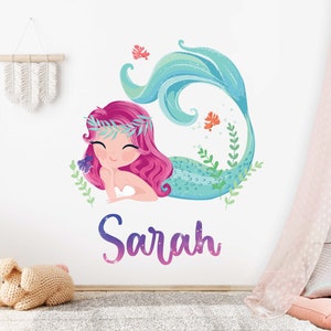 Personalized Cute Mermaid Name Wall Decal - Cute Mermaid Name Vinyl Wall Decal - Personalized Teen Vinyl Wall Decal - Kids Room Wall Decal