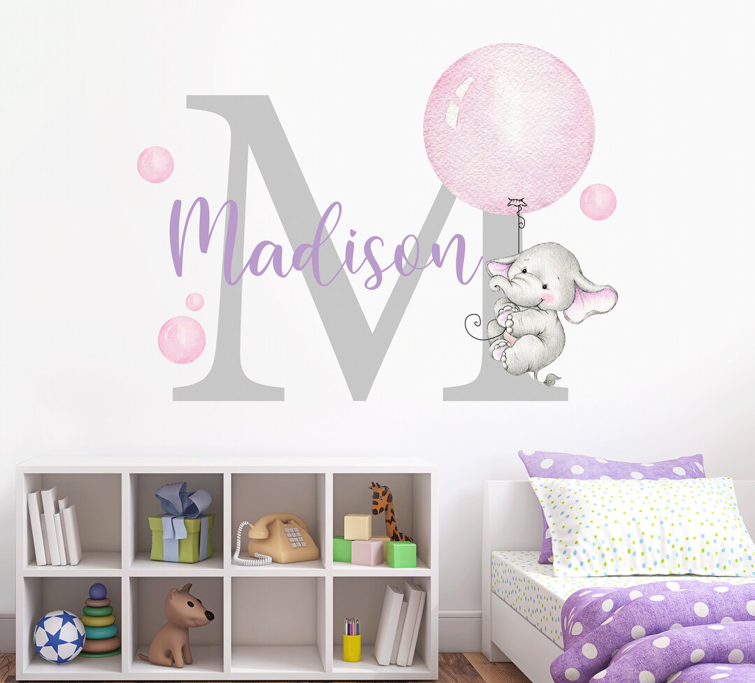 Personalized Cute Elephant Name Wall Decal Cute Elephant Etsy