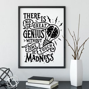 Printable Wall Art, There is no Great Genius, Bedroom Decor, Calligraphy Print, Handwritten Print, Typography Home Decor
