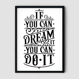 Printable Wall Art, Dream It, Bedroom Decor, Calligraphy Print, Coffeelover, Typography Home Decor