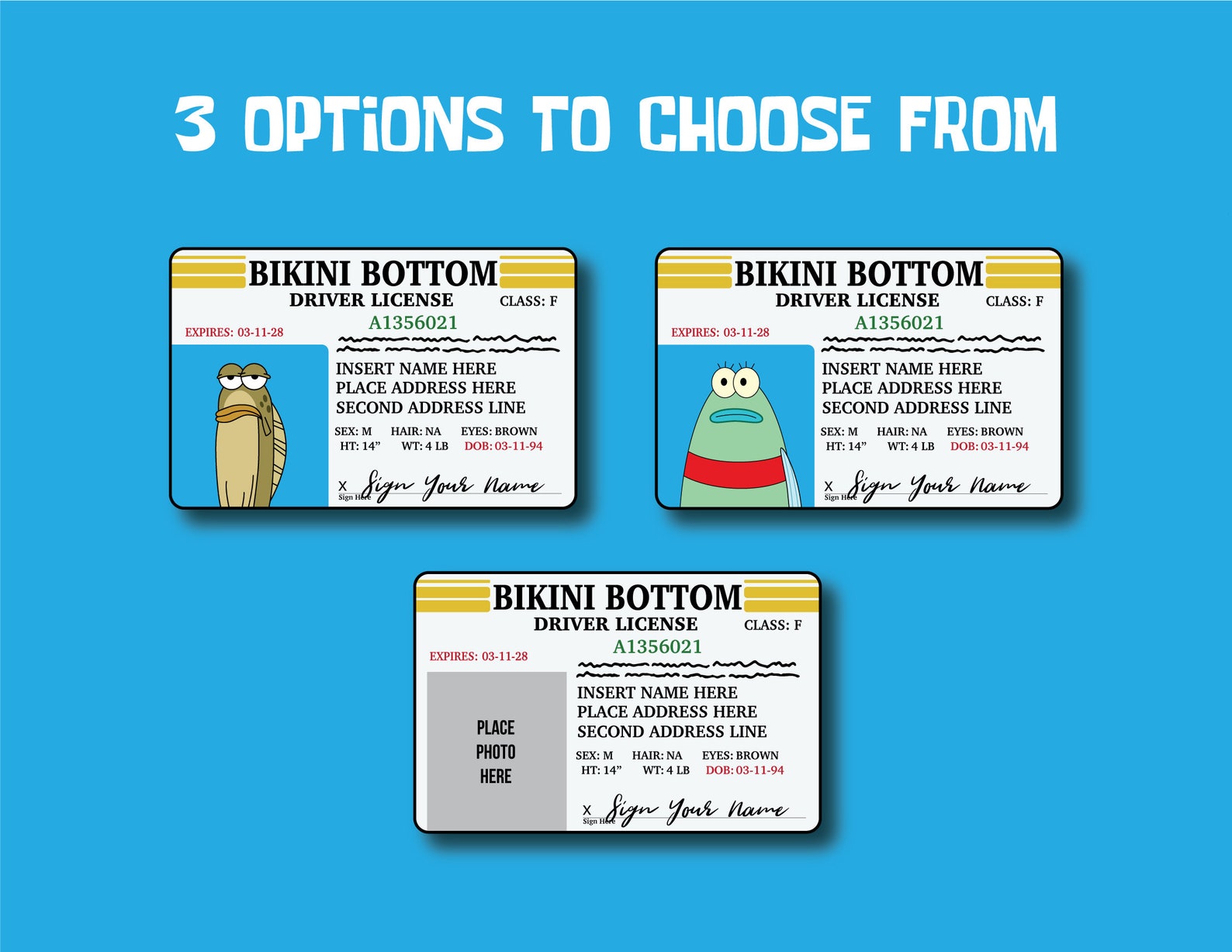 Bikini Bottom Drivers License Editable PDF Digital Download Etsy