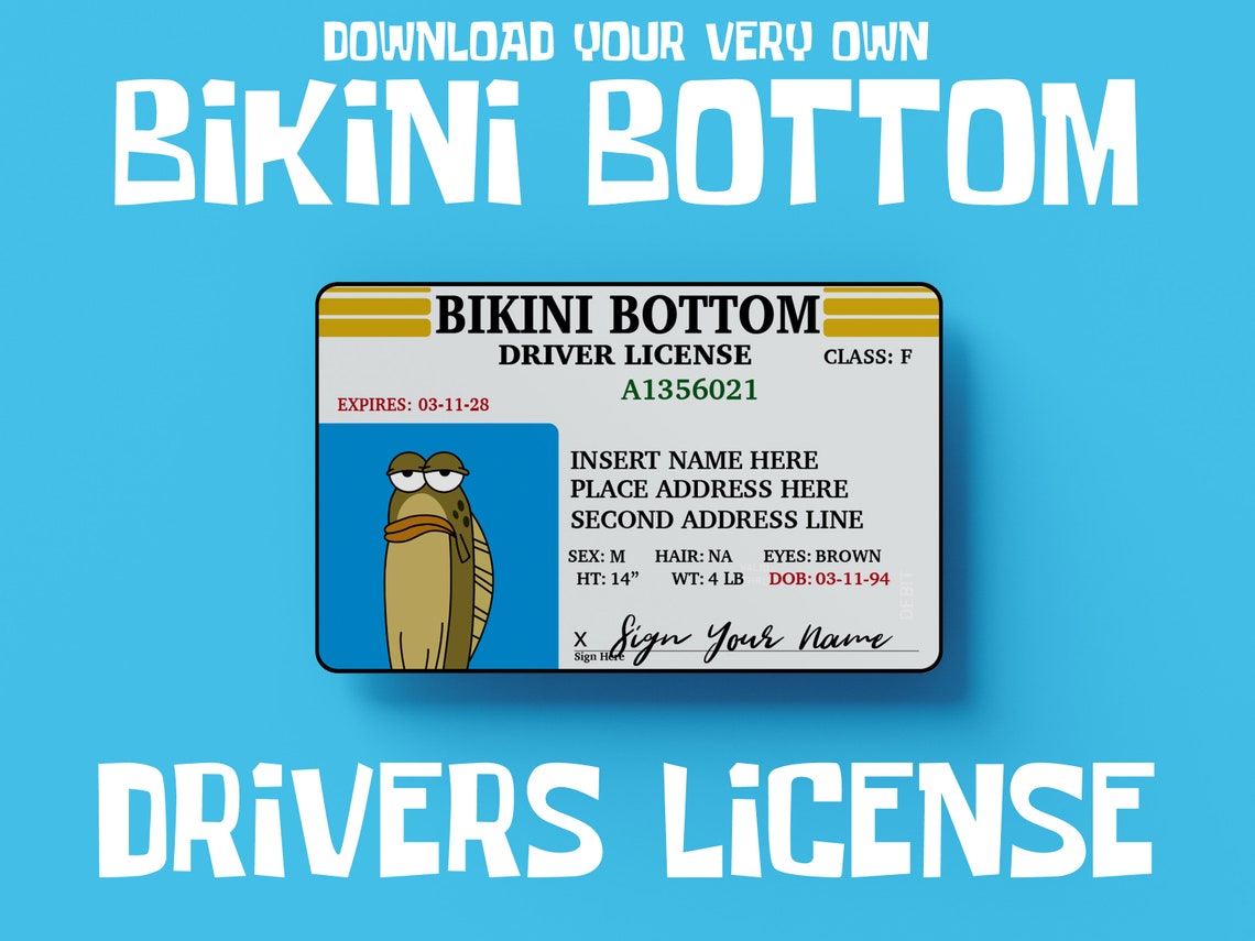 Printable Bikini Bottom Drivers License My XXX Hot Girl