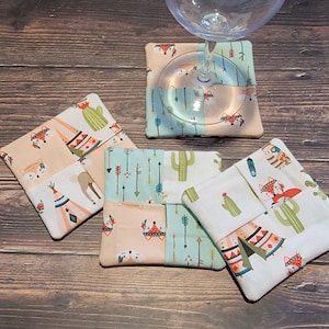 Set of 4 Wine Glass Coasters, slip on, Boho Foxes
