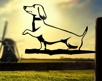 Metal Dachshund Silhouette Puppy Love - USA Steel Dog Sign Cutout - Rustic Outdoor Home & Garden Decor - Housewarming Gift for Dog Lovers