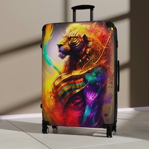 Hard Shelled Rolling Luggage with 4 Wheels - TSA-Approved Carry-on with Locks - Travel Suitcase Available in 3 Sizes - A.I Fantasy Lion King