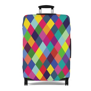 Luggage Cover Colorful Checkered Pattern Custom Print Luggage Protectors Suitcase Covers Travel Accessories Baggage Cover Gift image 4