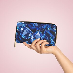 Cartera con cremallera y diamantes de cristal azul: un bonito monedero con múltiples ranuras para tarjetas y efectivo, fina, impermeable y accesorios de viaje.
