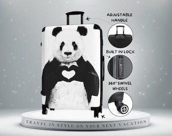 Walizka z grafiką pandy | Uroczy bagaż podręczny z motywem pandy | Twarda skorupa | Kółka obrotowe 360°, walizka z zamkiem TSA | Estetyczna walizka podręczna