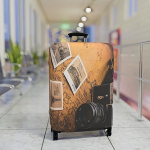 Housse de protection pour bagage de voyage - Housse de valise/bagage - Matériau en polyester élasthanne - Extensible/lavable - Carte de voyage vintage
