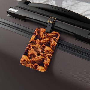 Étiquette à bagage aile de poulet - Étiquette à bagage en acrylique personnalisée + lanière en cuir - Carte de visite amovible - Accessoires de voyage et cadeaux