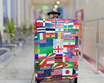 Luggage Covers - World Flags Travel - Elastic polyester spandex fabric - Travel - Gifts - Protective Cover - Suitcase Cover - 3 Sizes