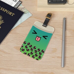 Personalized Luggage Tag - Acrylic Luggage Tag with Leather Strap - Removable Address Card - Travel Essential - Cute Bubble Tea Milk Tea