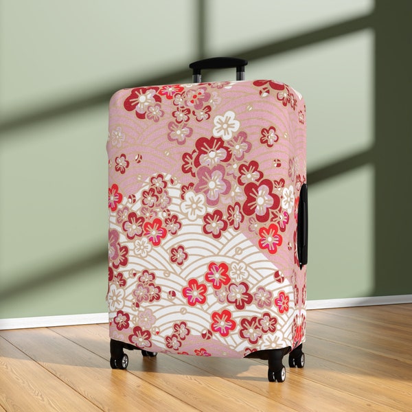 Luggage Cover - Suitcase + Baggage Protection - Washable Spandex Polyester Material - Travel Accessories & Gifts - Japanese Sakura Waves