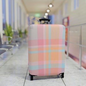 Luggage Covers - Pink and Baby Blue Plaid | Custom Print Luggage Protectors | Best Suitcase and Baggage Covers | Best Travel Accessories