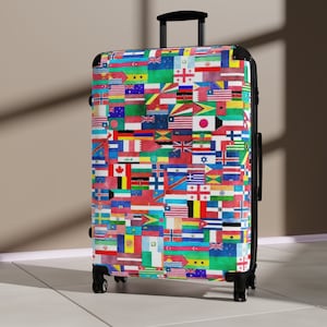 車輪付き荷物 - 世界の国旗プリント、カスタムデザインスーツケースセット、旅行用荷物、キャビンスーツケース、機内持ち込み用スーツケース、ギフト、3サイズ