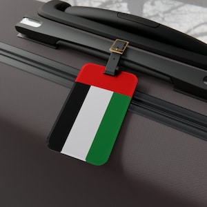 パーソナライズされた荷物タグ - レザーストラップ付きアクリル荷物タグ - 取り外し可能な住所カード - 旅行の必需品 - 旅行バッグID - ドバイ U.A.E