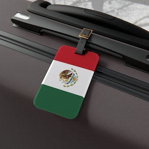 Personalisierter Gepäckanhänger - Acryl-Gepäckanhänger mit Lederband - Abnehmbare Adresskarte - Travel Essential - Reisetasche ID - Mexiko Flagge