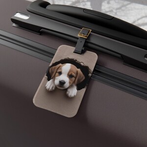 Mignon chiot amour - étiquette de bagage - étiquette de bagage acrylique personnalisée + lanière en cuir - carte de visite amovible - accessoires de voyage et cadeaux