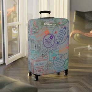Luggage and Suitcase Covers - Passport Travel Stamps Design Grey | Top Suitcase and Baggage Protectors | Carry-On | Best Travel Accessories