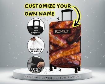 Custom Name Luggage Cover | Personalized Bacon Suitcase Cover | Polyester Spandex Material | Top Travel Accessories & Gifts