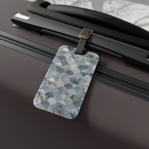 Luggage Tag - Personalized Acrylic Luggage Tag + Leather Strap - Removable Address Card - Travel Essential - Japanese Waves Fish Scales