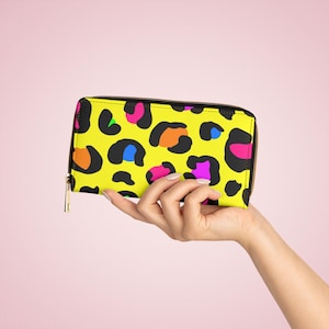 Cartera con cremallera de leopardo amarillo: un bonito monedero con múltiples ranuras para tarjetas y efectivo, delgada y compacta, impermeable y accesorios de viaje.