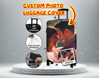 Custom Photo Luggage Cover | Personalized Suitcase Cover | Top Travel Accessories + Gifts, Baggage Protection | Personalized Wedding Gift