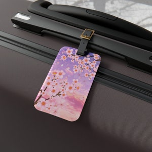 Étiquette de bagage personnalisée - Étiquette de bagage en acrylique avec bracelet en cuir - Carte d'adresse amovible, Essentiel de voyage, Fleur de cerisier japonais Sakura