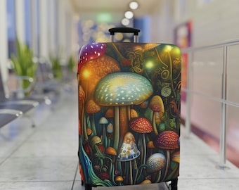 Luggage and Suitcase Cover - Travel Essentials - Washable Polyester Spandex Material - 3 Sizes Avail - Baggage Protection - Magic Mushroom