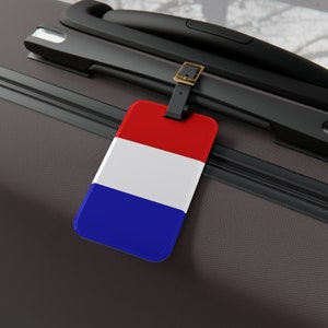 Étiquette de bagage personnalisée - Étiquette de bagage en acrylique avec bracelet en cuir - Carte d’adresse amovible - Essentiel de voyage - ID de sac de voyage - Drapeau de la France