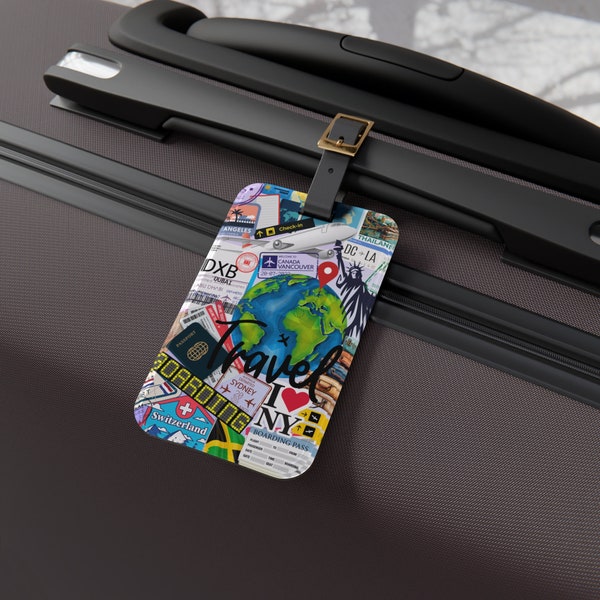 Travel Luggage Tag - Personalized Acrylic Luggage Tag + Leather Strap - Removable Address Card - Travel Essentials - Travelling The World