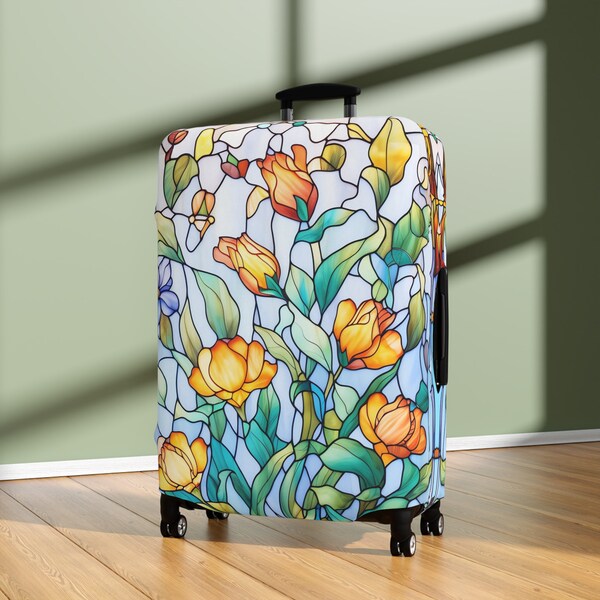 Luggage Cover - Suitcase & Baggage Protection - Washable Spandex Polyester Fabric - Travel Essential - Gifts for Her - Floral Stained Glass