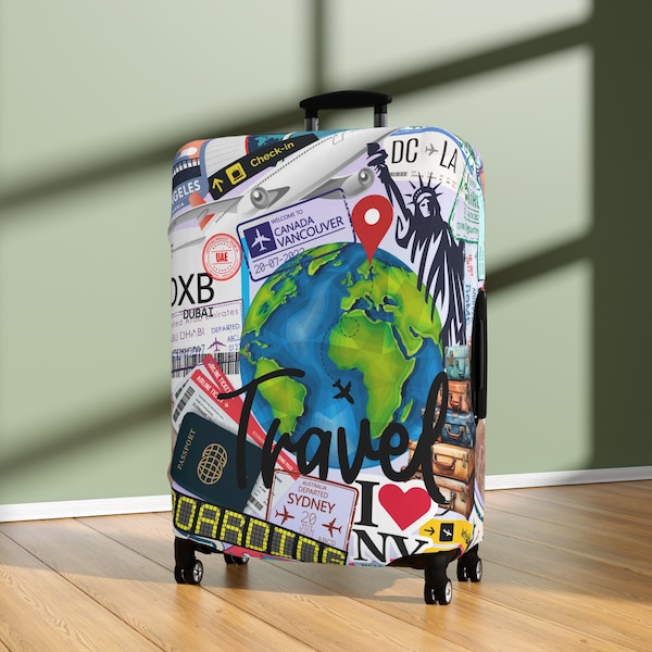 Luggage Cover - Suitcase & Baggage Protection - Washable Spandex Polyester Fabric - Travel Essential and Gifts - World Travel Boarding Pass